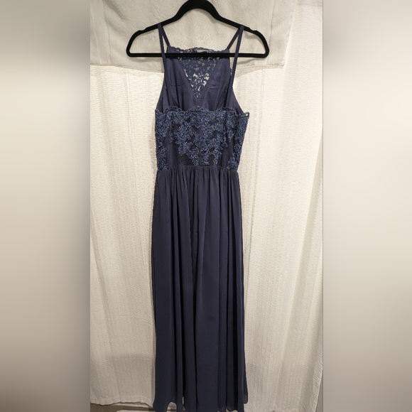 A-Line Square Neckline Floor-Length Chiffon Lace Dress - Size 8 - Picture 3 of 8